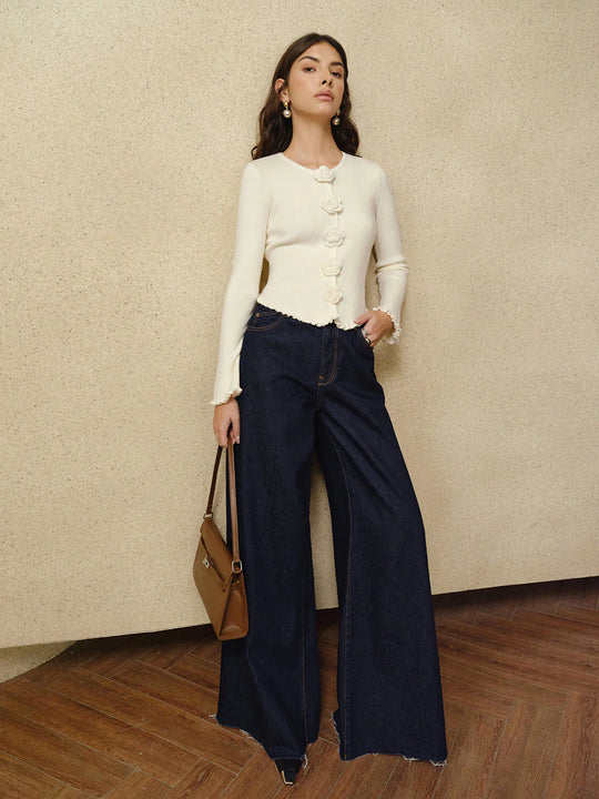 Sweter Fleur Crochetée | Kremowy | Elegancki i Romantyczny