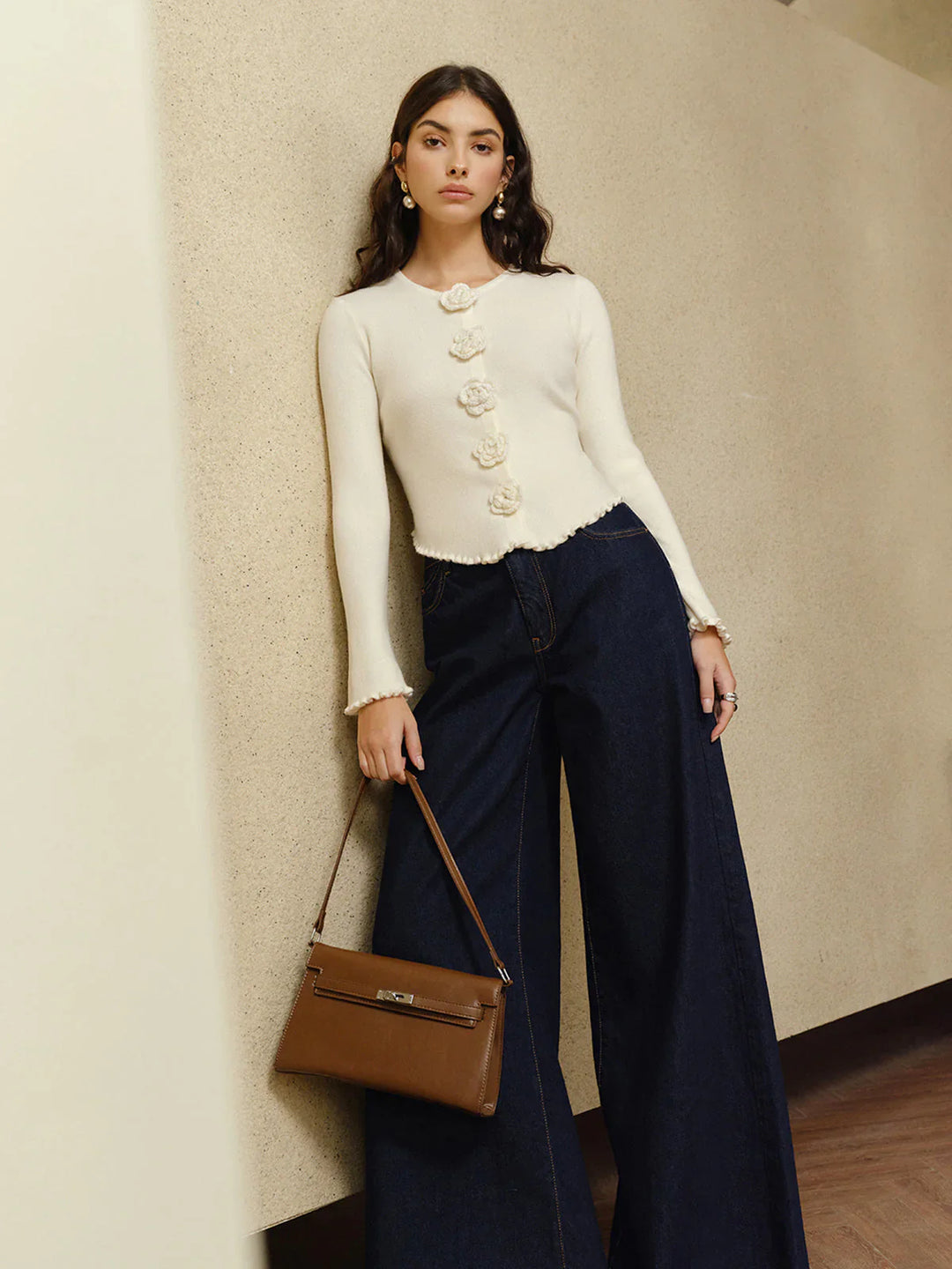 Sweter Fleur Crochetée | Kremowy | Elegancki i Romantyczny