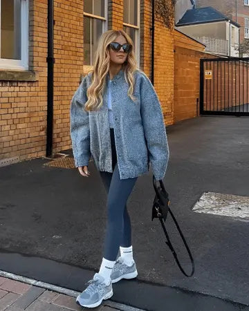 Kina | Oversize Fleece Bomber z zapięciem na zatrzaski
