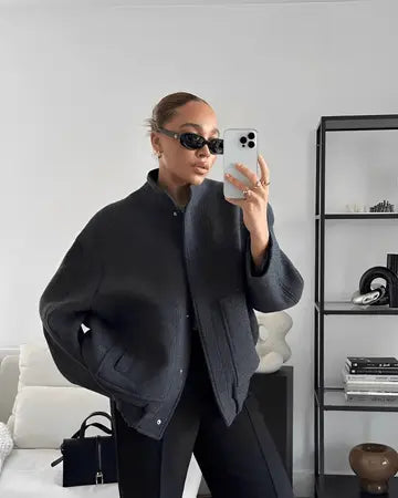 Kina | Oversize Fleece Bomber z zapięciem na zatrzaski