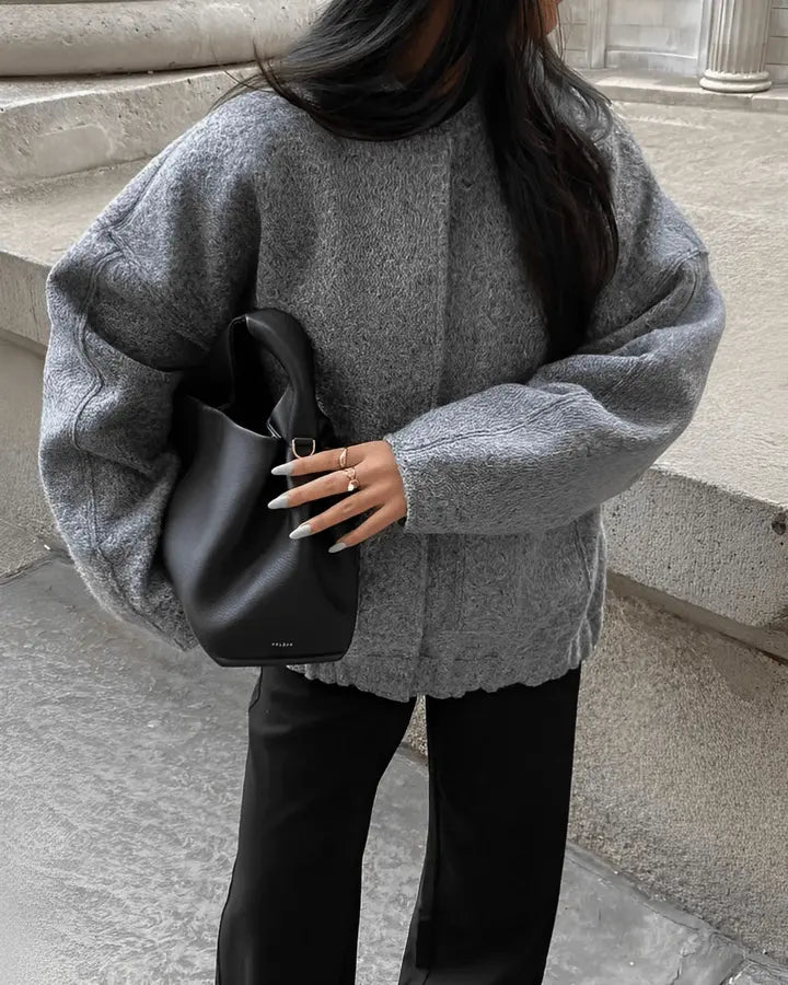 Kina | Oversize Fleece Bomber z zapięciem na zatrzaski