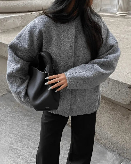 Kina | Oversize Fleece Bomber z zapięciem na zatrzaski