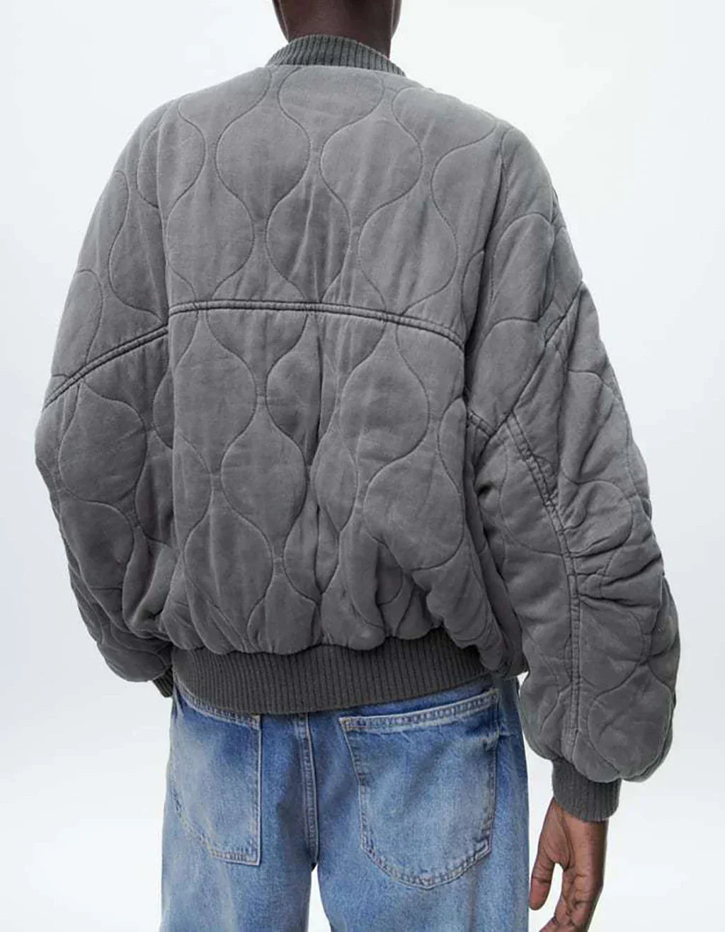 Kobieca Przeszywana Kurtka Bomber w Stylu Oversized z Zatrzaskami i Kieszeniami