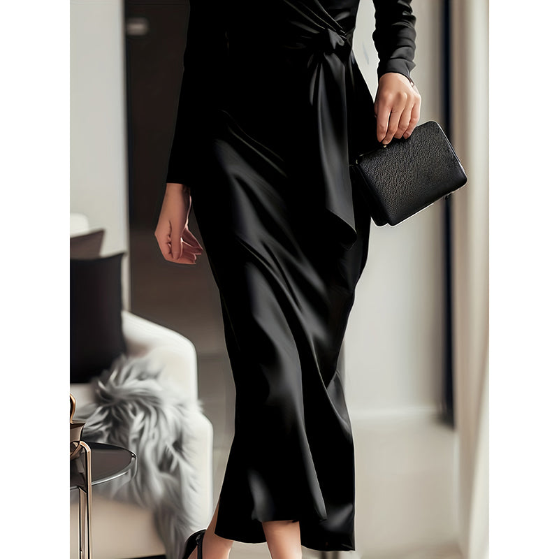 Giulia Fontane | Satynowa Sukienka Bodycon z Paskiem w Burgundowym Czerwonym