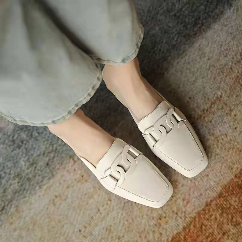 Evrynth | Damskie skórzane loafersy - Elegancki design z klamrą, grube obcasy