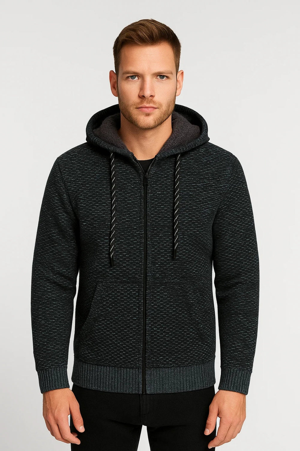 Hoodie Męski | Z Suwakiem | Dzianinowy Styl | Zima | Komfortowy Krój