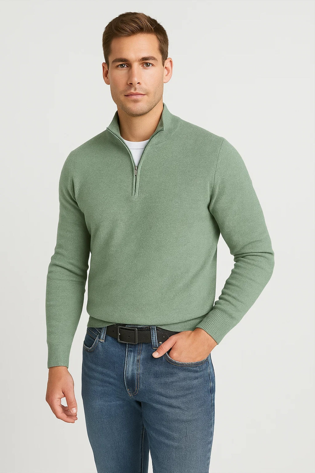 Sweter Męski | Zamek na Pół | Miękkie Wykończenie | Zima | Wygodny Krój | Idealny na Zimne Dni