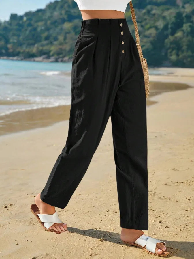 Iris | Casual Spodnie z Wysokim Stanem