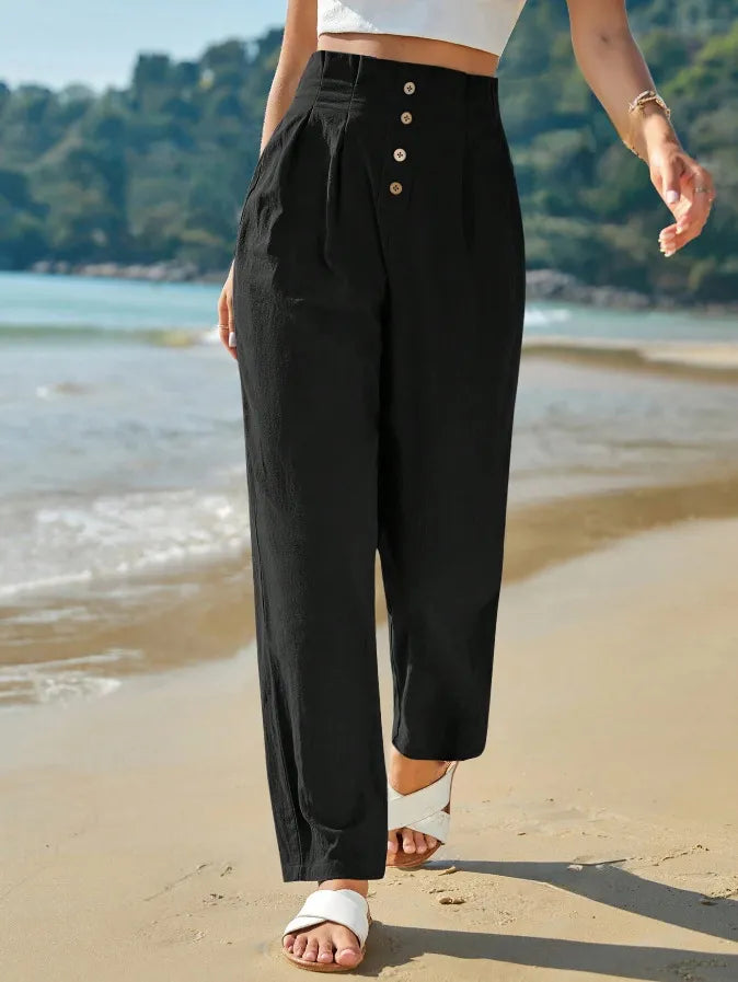 Iris | Casual Spodnie z Wysokim Stanem