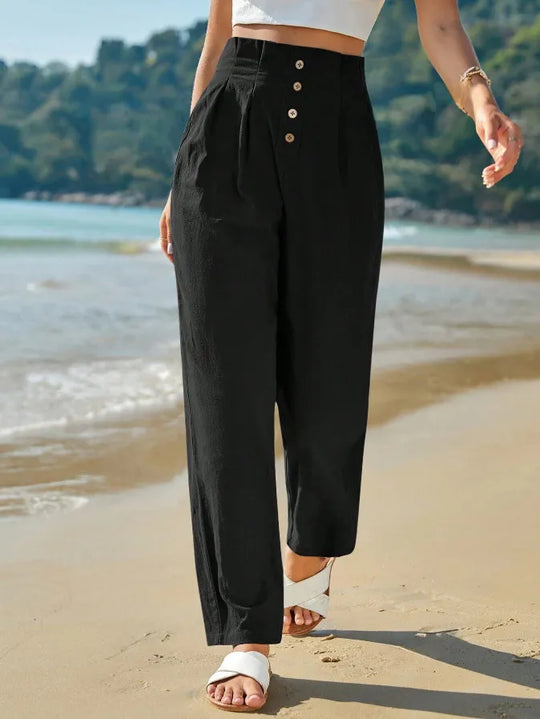 Iris | Casual Spodnie z Wysokim Stanem