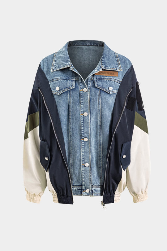 Jade | Kurtka patchworkowa z elementami denimu i nylonu – Luźna i indywidualna