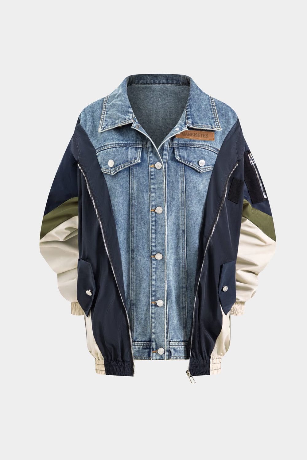 Jade | Kurtka patchworkowa z elementami denimu i nylonu – Luźna i indywidualna
