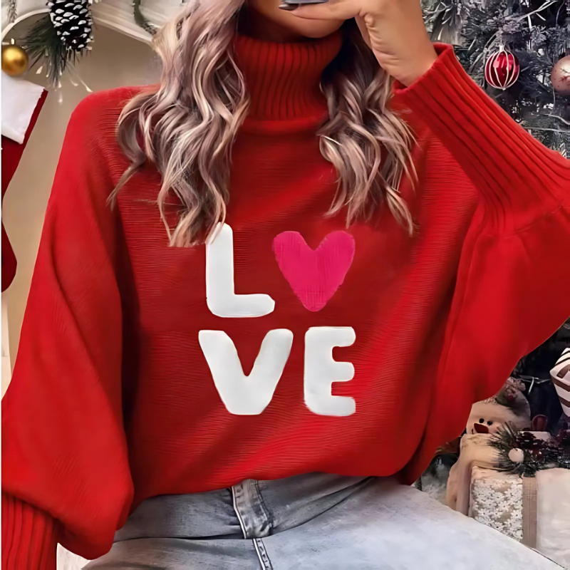 Damski sweter – Luźny krój – Rękawy typu batwing – Żebrowany kołnierz – Graficzny nadruk