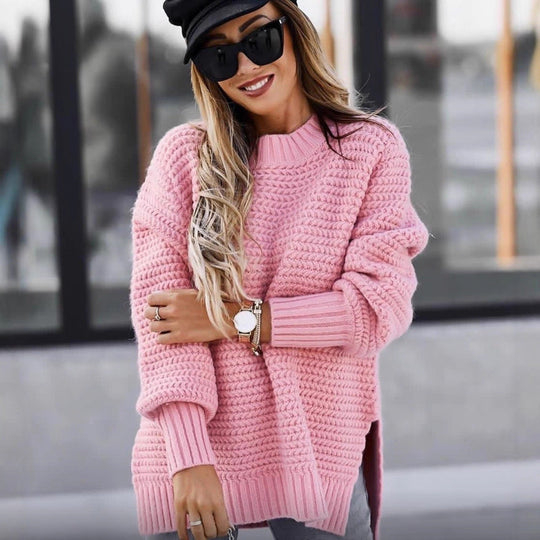 Damski Sweter – Oversize Krój – Struktura Żebrowa – Miękka Dzianina – Casual