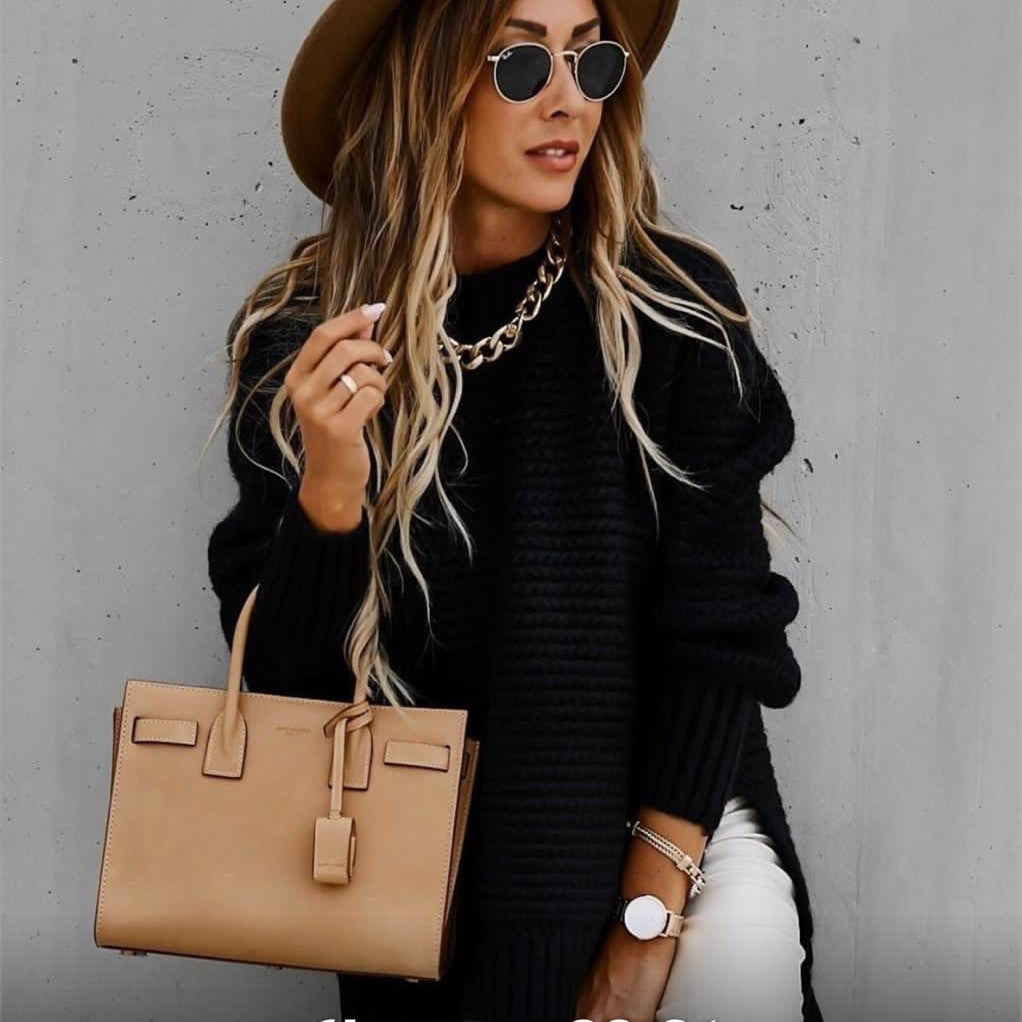 Damski Sweter – Oversize Krój – Struktura Żebrowa – Miękka Dzianina – Casual