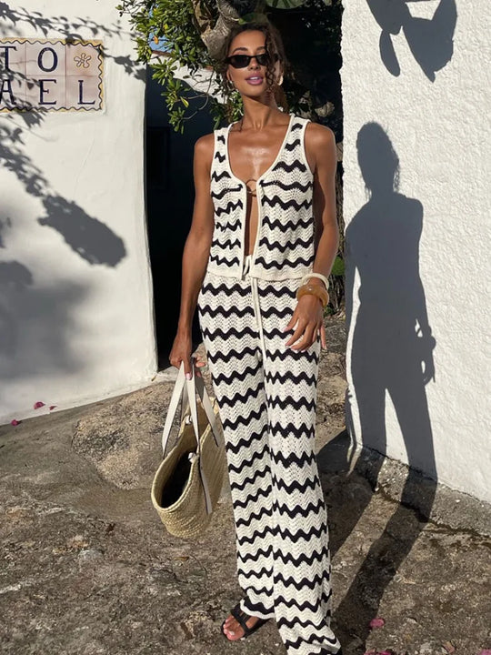 Kobieta | Stylowy Zestaw 2-Częściowy | Top Bez Rękawów | Długa Spódnica | Wyrazisty Komplet