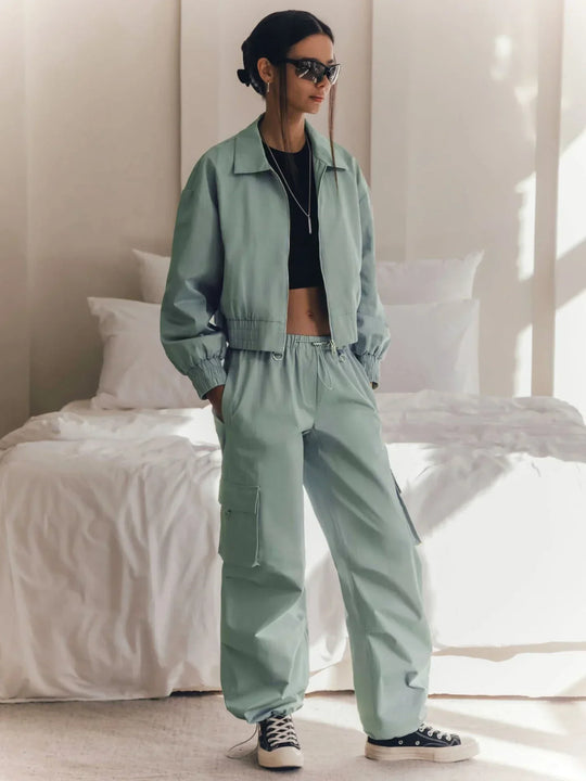 Kobieta | Krótka Kurtka Franziska | Miętowy Kolor | Styl Modny i Świeży | Komfortowy Look