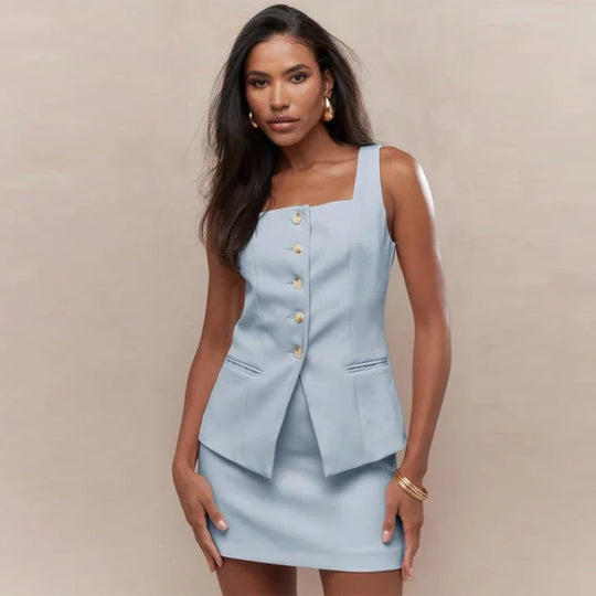 Tiana | Elegancki Zestaw | Bezrękawnik | Krótka Spódnica | Modny | Dopasowany