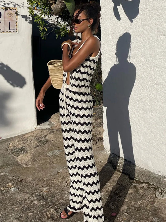 Kobieta | Stylowy Zestaw 2-Częściowy | Top Bez Rękawów | Długa Spódnica | Wyrazisty Komplet