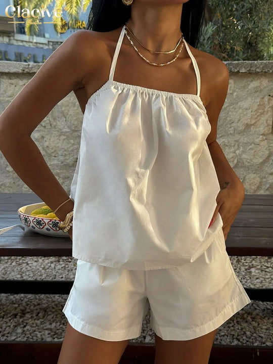 Kobieta | Elegancki Zestaw | Top Bez Rękawów | Dopasowane Szorty | Stylowy Komplet