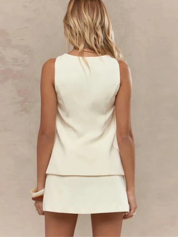 Tiana | Elegancki Zestaw | Bezrękawnik | Krótka Spódnica | Modny | Dopasowany