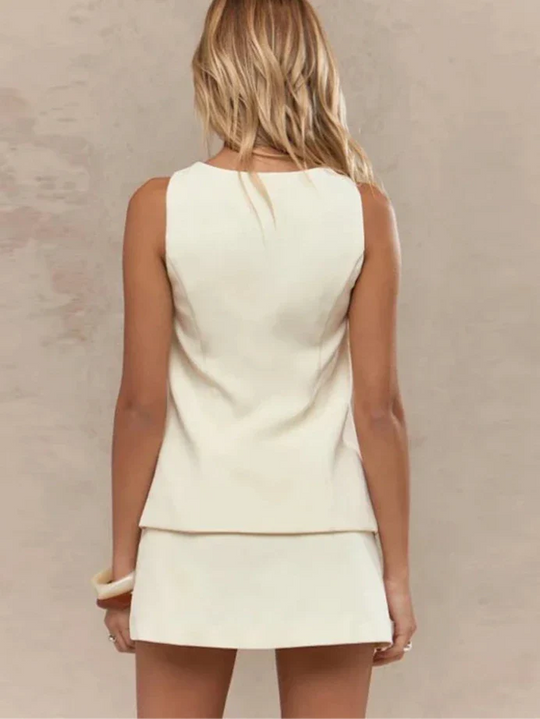 Tiana | Elegancki Zestaw | Bezrękawnik | Krótka Spódnica | Modny | Dopasowany