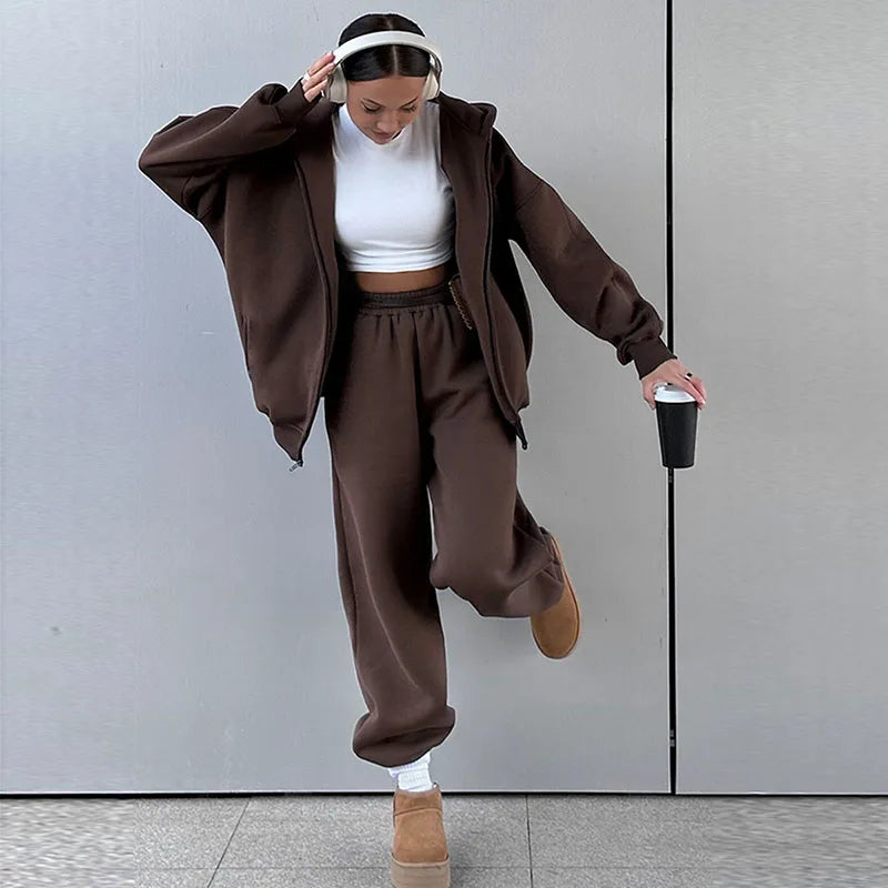 Kobieta | Zestaw Casual | Bluza z Kapturem na Zamek | Spodnie Dresowe | Komfortowy Komplet
