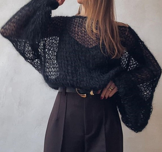 Sweter ażurowy oversize damski