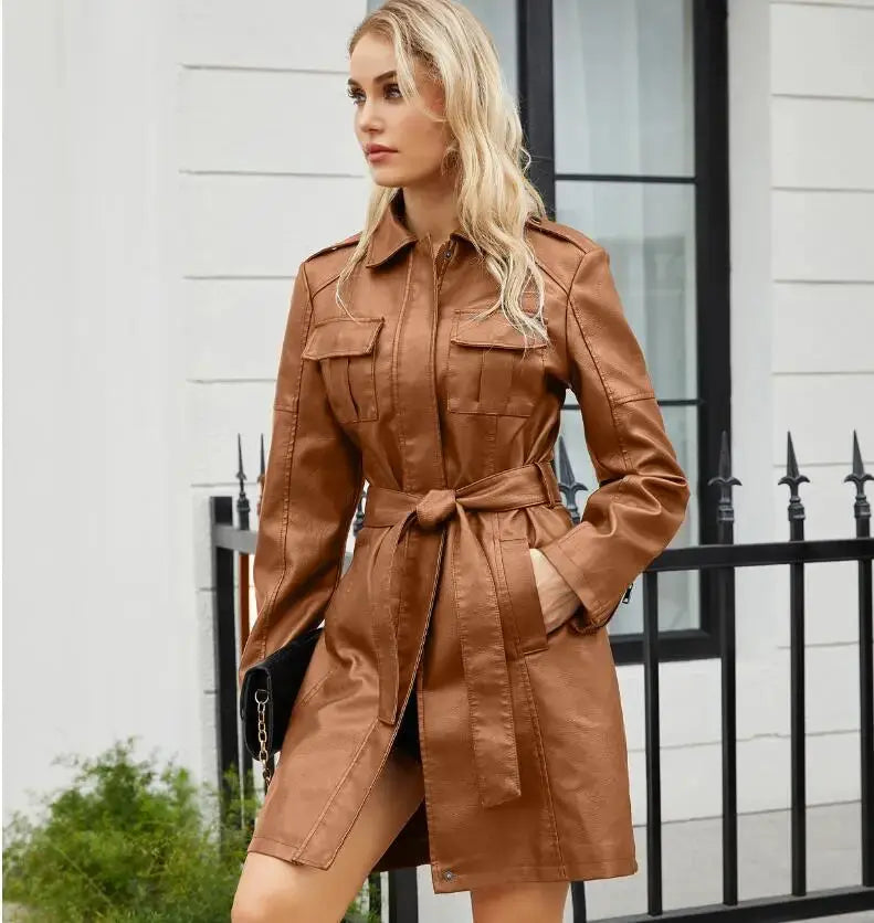 Jane | Sukienka koszulowa z długim rękawem z sztucznej skóry