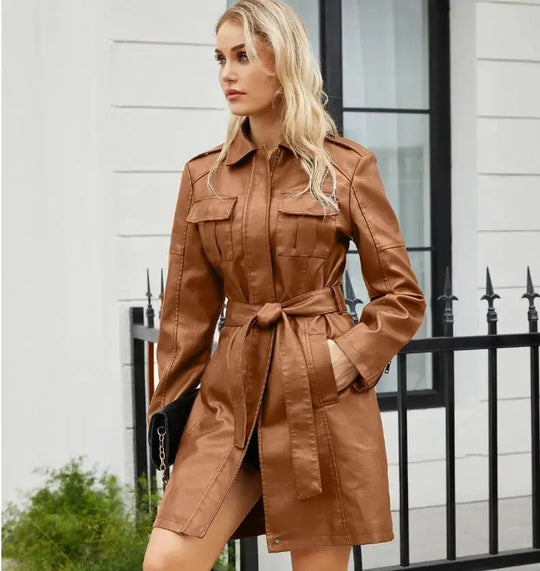 Jane | Sukienka koszulowa z długim rękawem z sztucznej skóry