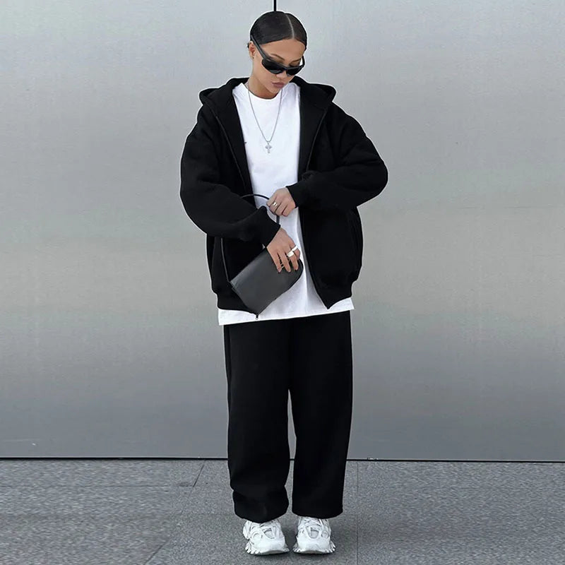 Kobieta | Zestaw Casual | Bluza z Kapturem na Zamek | Spodnie Dresowe | Komfortowy Komplet