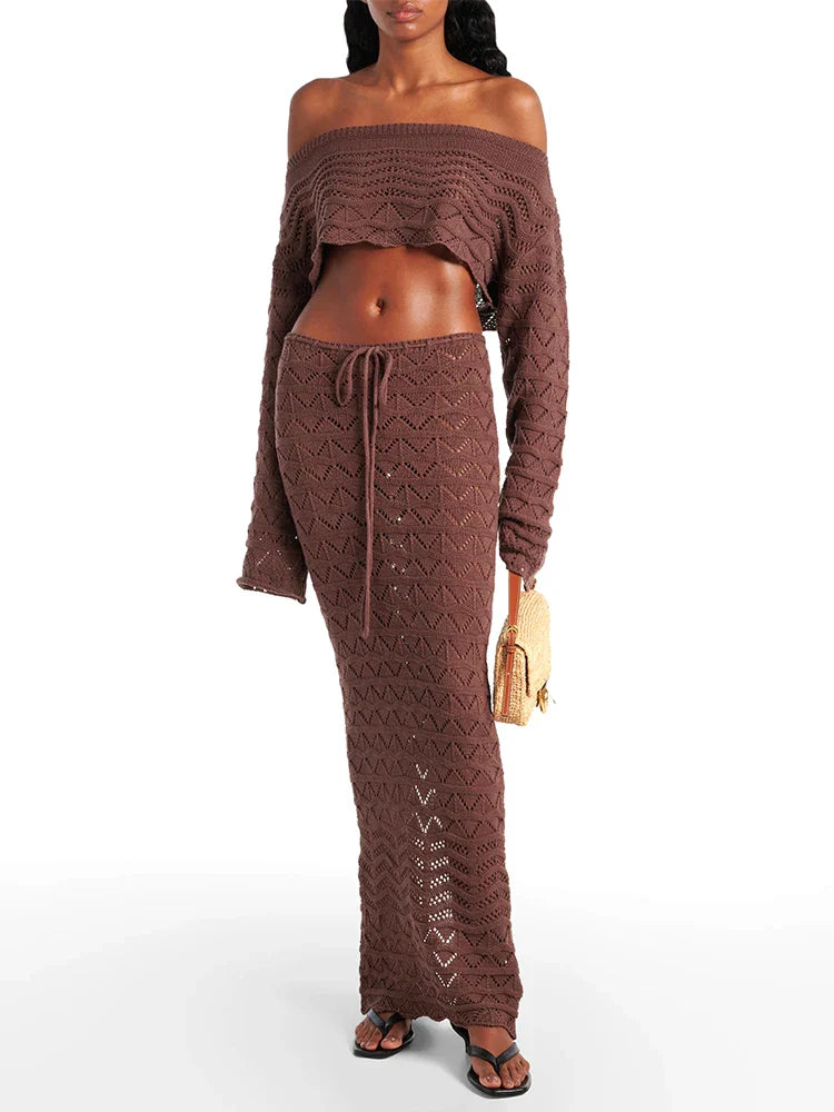 Aleia | Uroczy Zestaw | Warkocze | Długa Spódnica | Krótki Top | Modny