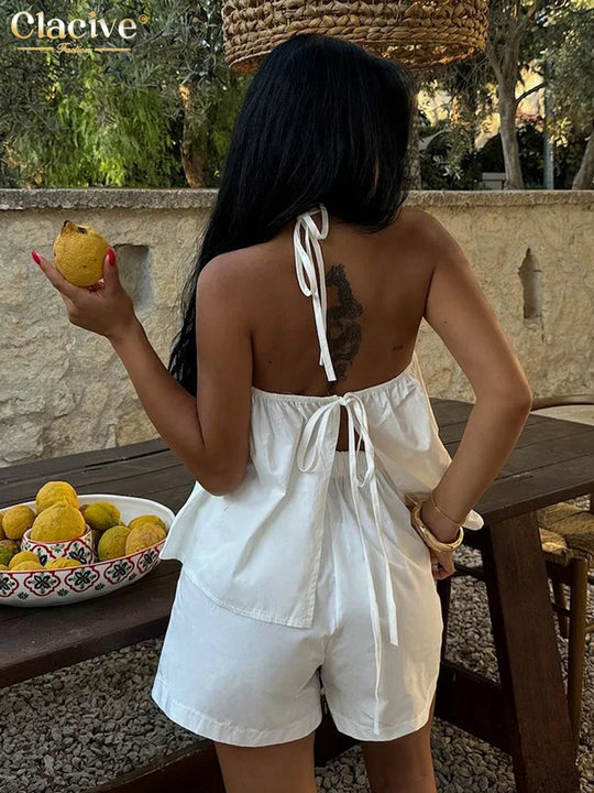 Kobieta | Elegancki Zestaw | Top Bez Rękawów | Dopasowane Szorty | Stylowy Komplet