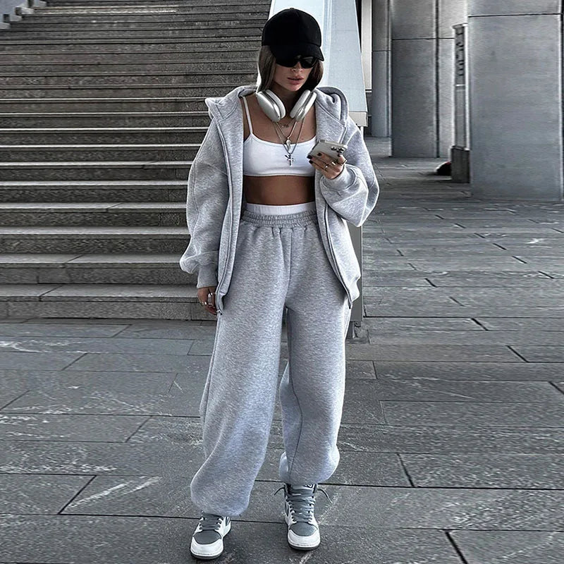 Kobieta | Zestaw Casual | Bluza z Kapturem na Zamek | Spodnie Dresowe | Komfortowy Komplet