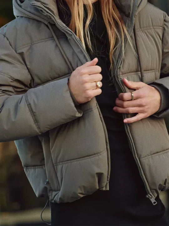Kobieca Casual Kurtka Puchowa z Kapturem i Pikowaną Izolacją