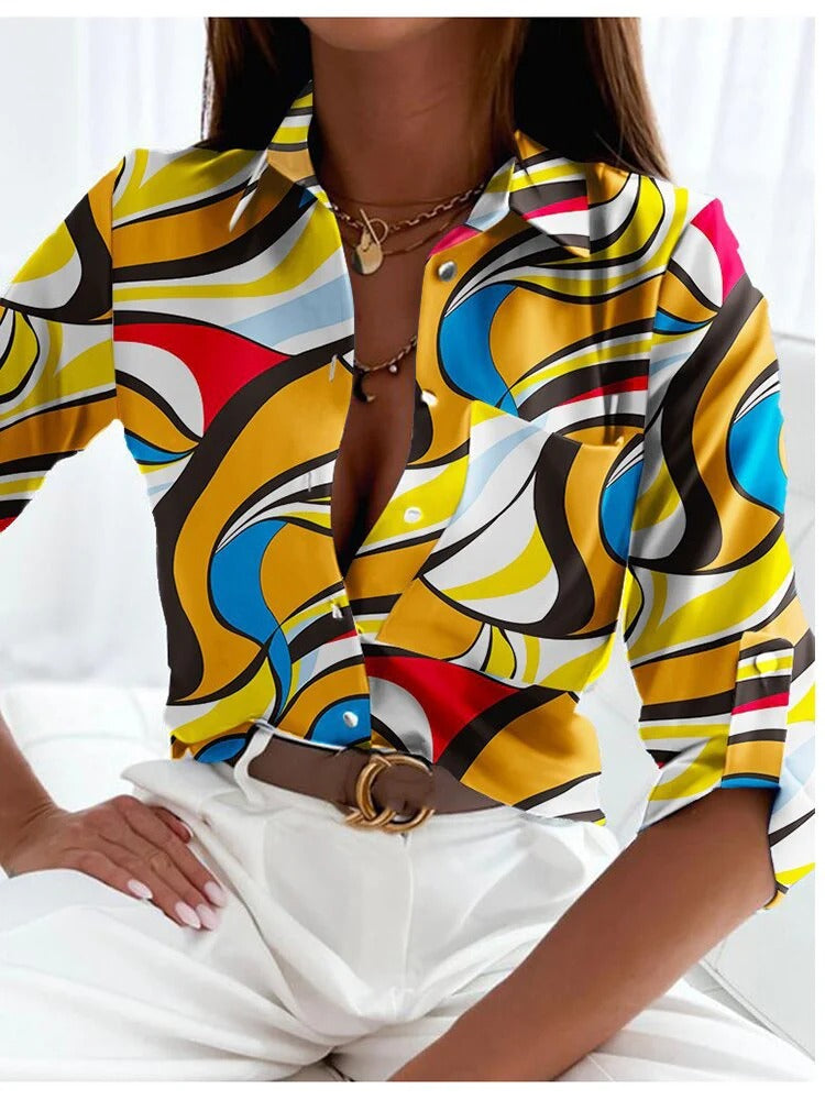 Bluzka z nadrukiem o klasycznym kroju dla kobiet | Idealna na jesień i wyjścia