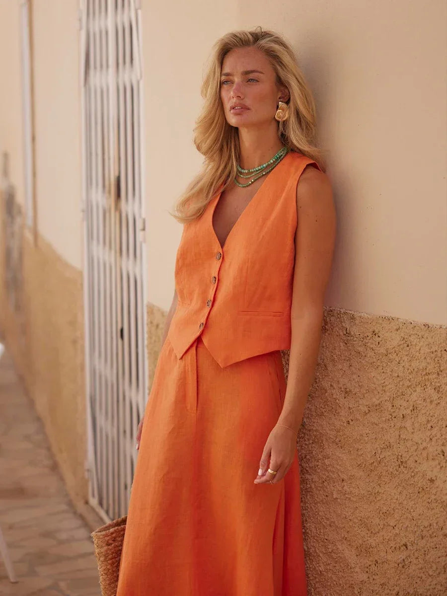 Kobieta | Elegancki Zestaw 2-Częściowy | Top Bez Rękawów | Długa Spódnica | Dopasowany Komplet