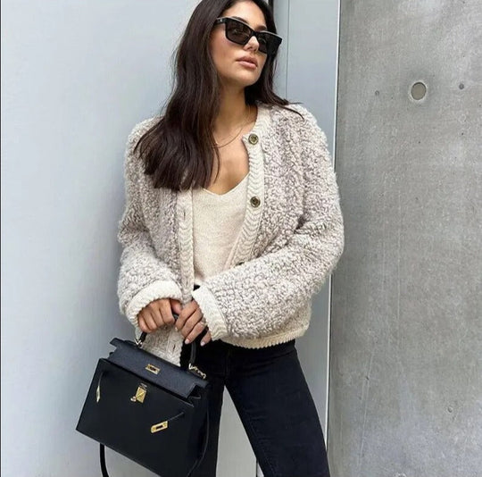 Damska Casual Kurtka Teddy Fleece z Przyjemną Teksturą
