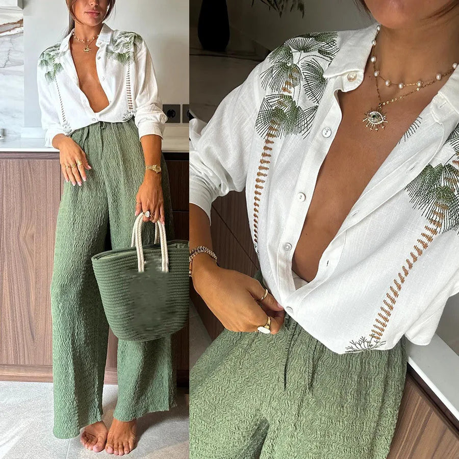 Callie | Casualny Letni Zestaw | Luźne Spodnie | Biała Bluzka | Modny | Wygodny