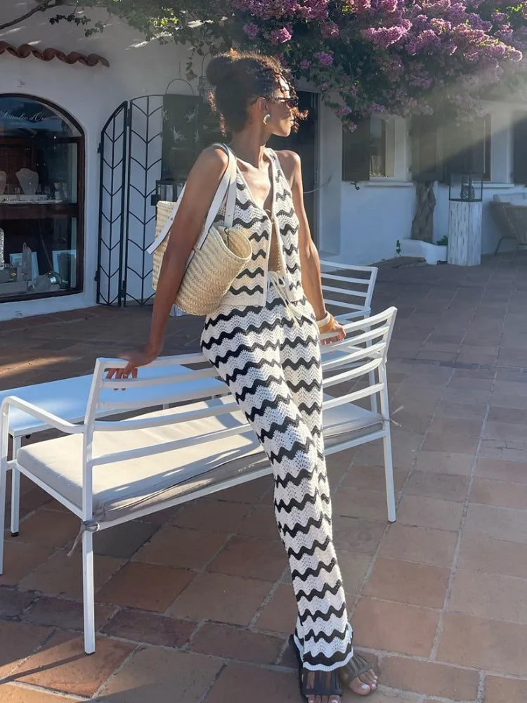 Kobieta | Stylowy Zestaw 2-Częściowy | Top Bez Rękawów | Długa Spódnica | Wyrazisty Komplet