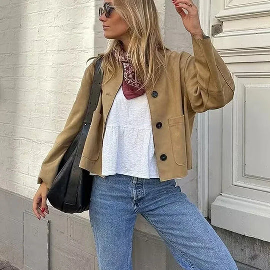 Kurtka Blazer dla Kobiet z Krótkim Krojem, Długimi Rękawami i Eleganckim Dopasowaniem