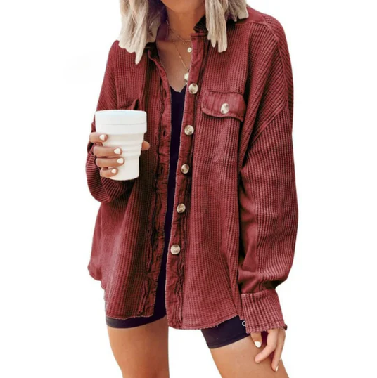 Kobieta | Kurtka z Kordu | Nieregularny Kaptur | Styl Casualowy i Nowoczesny