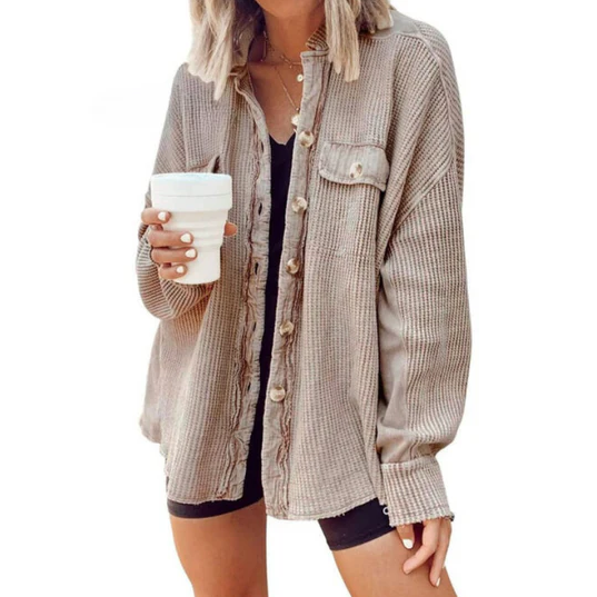 Kobieta | Kurtka z Kordu | Nieregularny Kaptur | Styl Casualowy i Nowoczesny