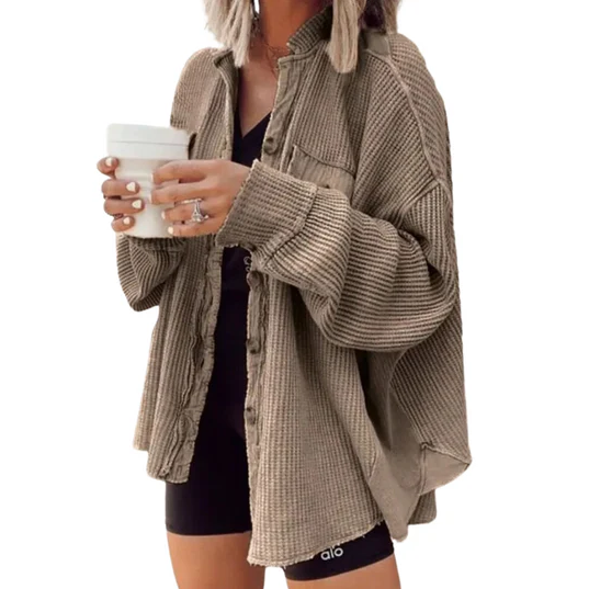 Kobieta | Kurtka z Kordu | Nieregularny Kaptur | Styl Casualowy i Nowoczesny