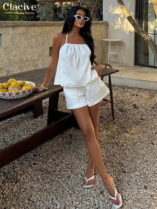 Kobieta | Elegancki Zestaw | Top Bez Rękawów | Dopasowane Szorty | Stylowy Komplet