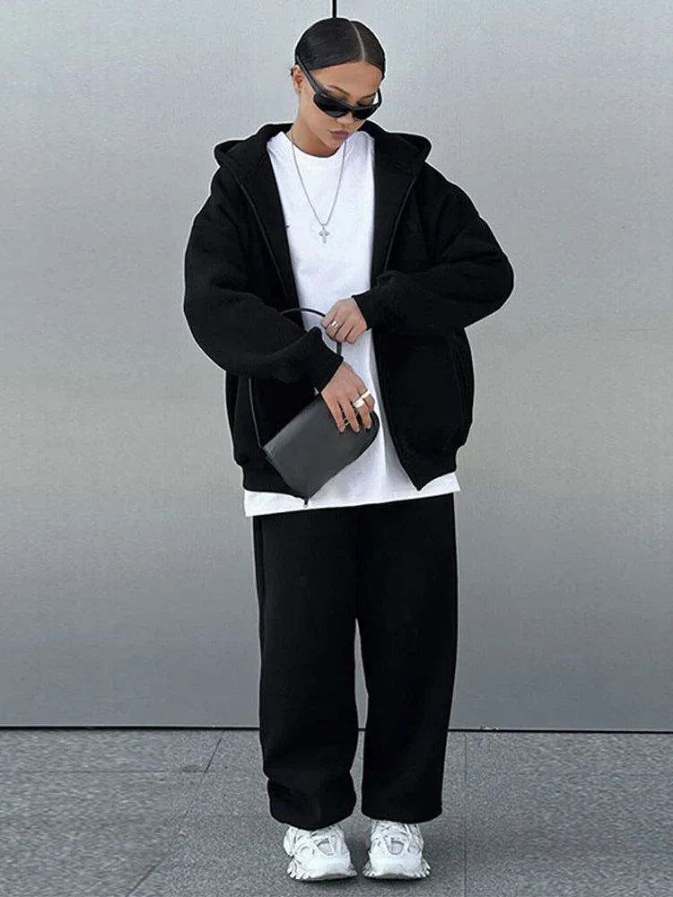 Kobieta | Zestaw Casual | Bluza z Kapturem na Zamek | Spodnie Dresowe | Komfortowy Komplet