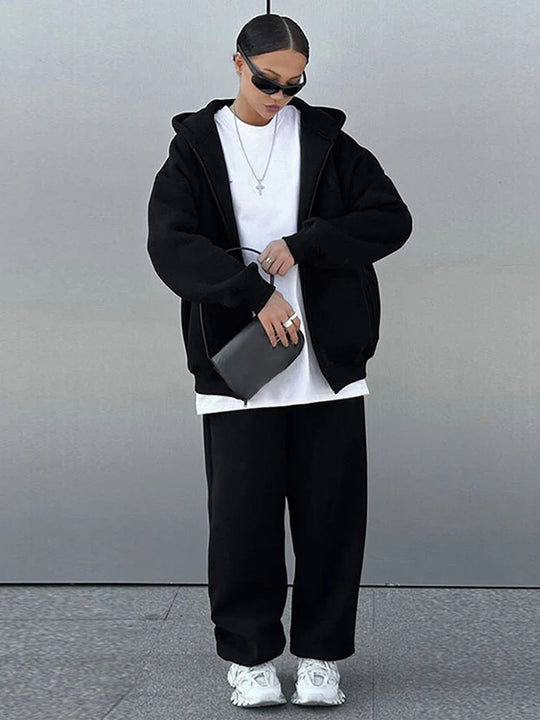 Kobieta | Zestaw Casual | Bluza z Kapturem na Zamek | Spodnie Dresowe | Komfortowy Komplet