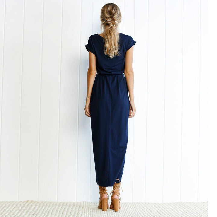 Nina - Stylowa Maxi Sukienka z Rozporkiem