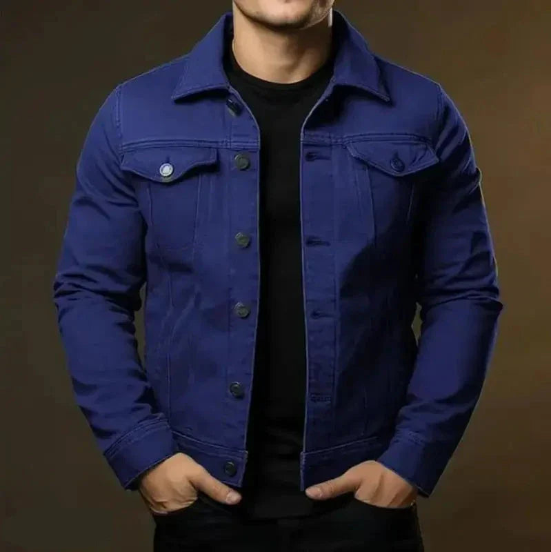 Kurtka Dżinsowa z Kieszeniami i Zapięciem na Guziki dla Mężczyzn | Idealna na Wiosnę i Jesień