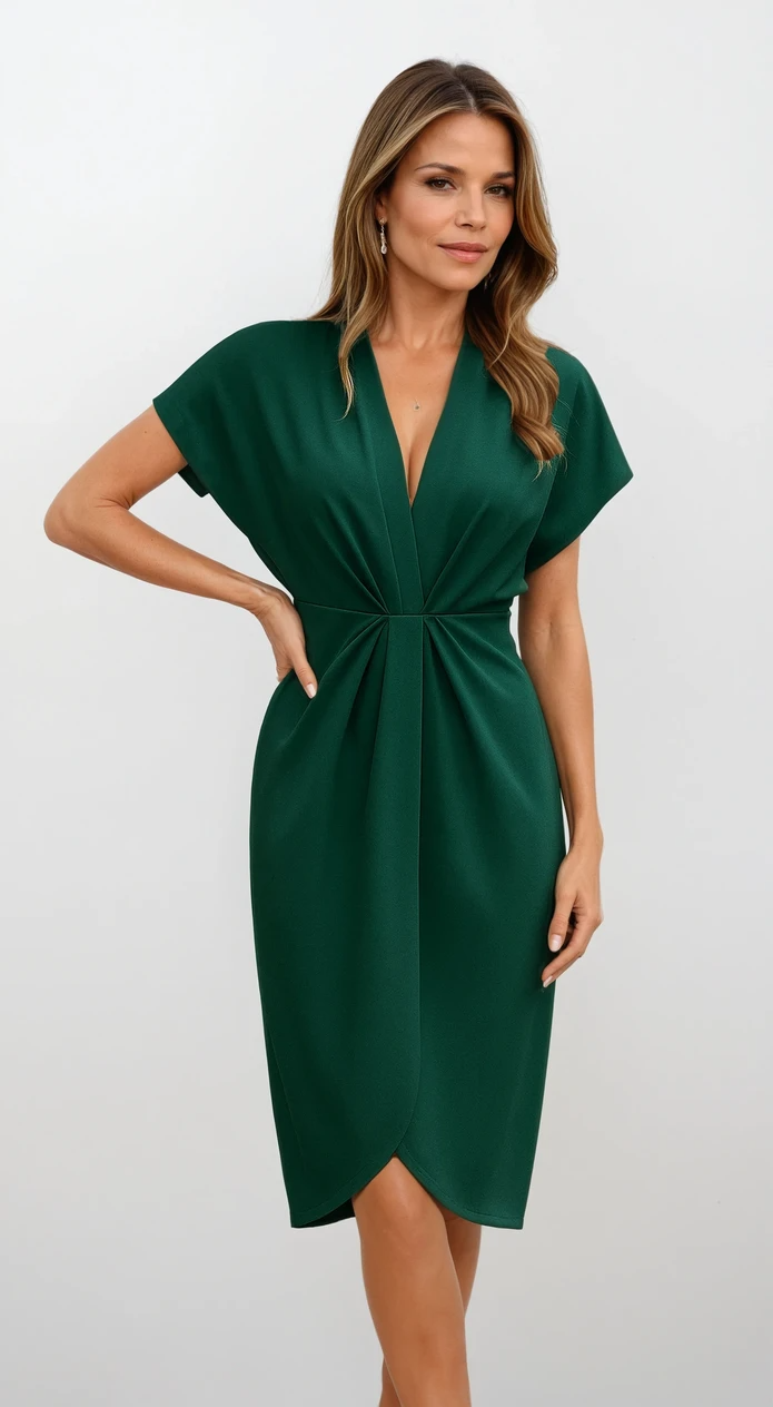 Serena Elegance | Luksusowa Midi Sukienka Wykonana w Stylu Wikkel dla Ponadczasowej Elegancji